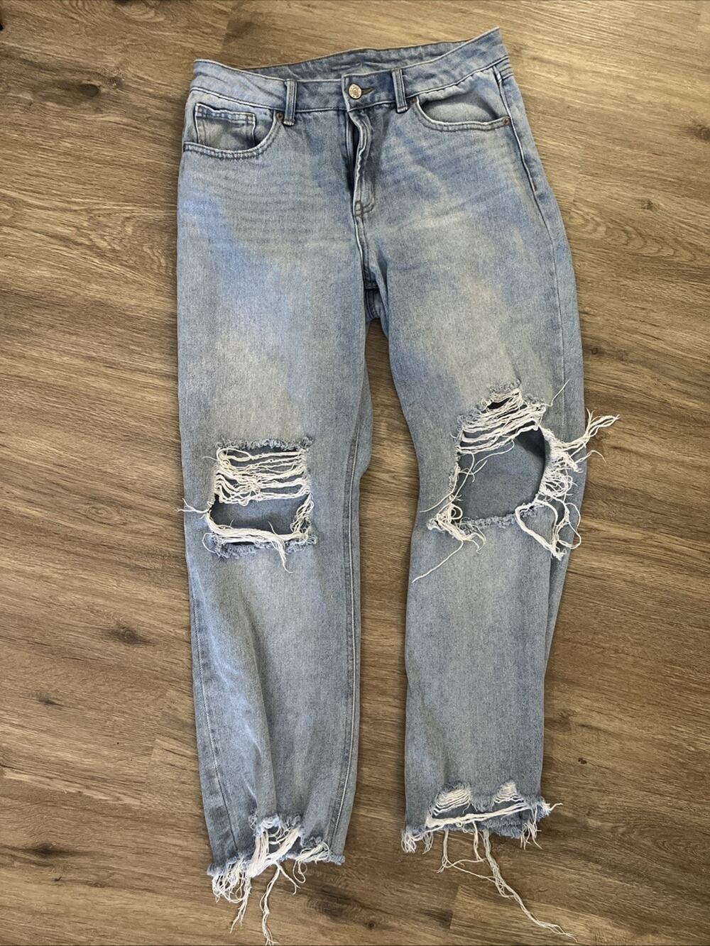Rewash Women's Straight Light Wash Distressed Stretch 5-Pocket Jeans Blue 11/30